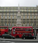 Replica Queen Eleanor Cross. Charing Cross Station.New finials and a series of 12 animal heads for replacement pinnacles.