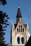 Union Chapel.Islington.Major restoration of Bell Tower Arches and Buttresses.New carved Noe Gothic Revival crockets and pilaster capitals designed by Thomas Ford Architects.